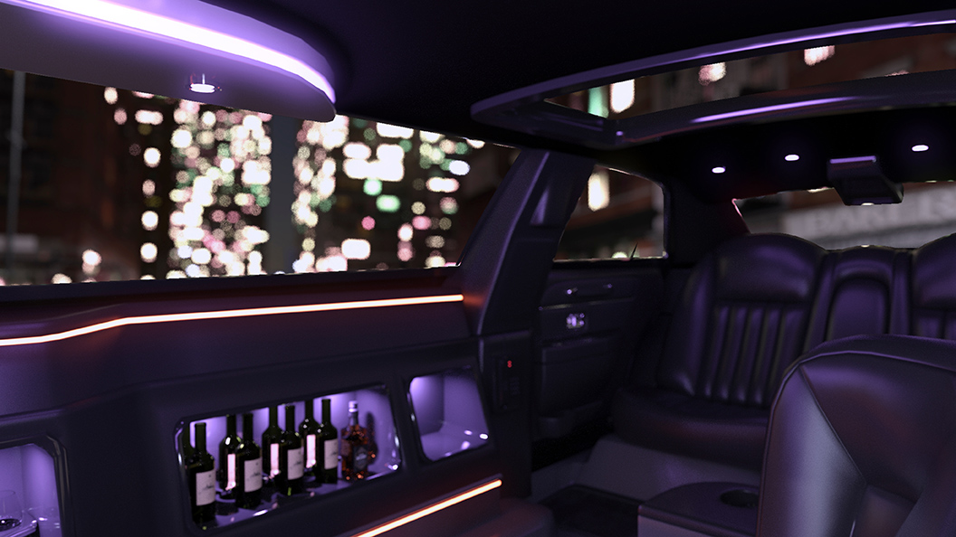 Mini bar inside stretch limo for special event transportation